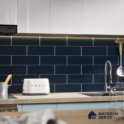 Subway Wall Tile TL 04968 G El Cielo Plain Deep Blue Lagoon 12 x 4 inch Ceramic Matte Finish - 7.5 mm | Suitable for Highlighter Walls, Foyer, Bathroom, Kitchen Wall & Backsplashes