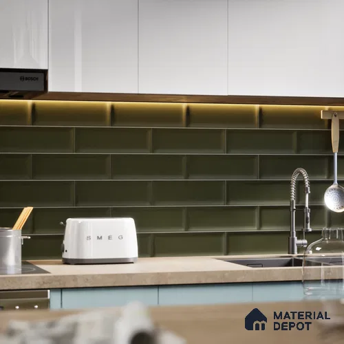 Subway Wall Tile TL 04968 K El Cielo Bevelled Misty Axelle 12 x 4 inch Ceramic Matte Finish - 7.5 mm | Suitable for Highlighter Walls, Foyer, Bathroom, Kitchen Wall & Backsplashes