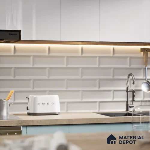 Subway Wall Tile TL 04968 L El Cielo Bevelled White Mistix 12 x 4 inch Ceramic Matte Finish - 7.5 mm | Suitable for Highlighter Walls, Foyer, Bathroom, Kitchen Wall & Backsplashes