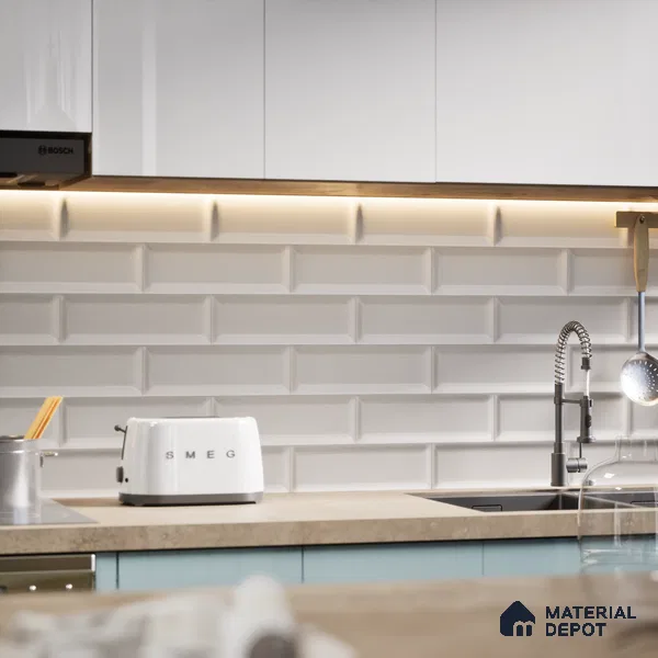 Subway Wall Tile TL 04968 L El Cielo Bevelled White Mistix 12 x 4 inch Ceramic Matte Finish - 7.5 mm | Suitable for Highlighter Walls, Foyer, Bathroom, Kitchen Wall & Backsplashes