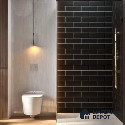 Subway Wall Tile TL 04968 M El Cielo Bevelled Art Black 12 x 4 inch Ceramic Matte Finish - 7.5 mm | Suitable for Highlighter Walls, Foyer, Bathroom, Kitchen Wall & Backsplashes