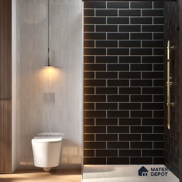 Subway Wall Tile TL 04968 M El Cielo Bevelled Art Black 12 x 4 inch Ceramic Matte Finish - 7.5 mm | Suitable for Highlighter Walls, Foyer, Bathroom, Kitchen Wall & Backsplashes