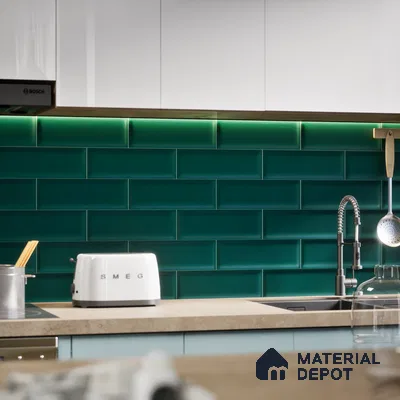 Subway Wall Tile TL 04968 O El Cielo Bevelled Dark Forest Green 12 x 4 inch Ceramic Matte Finish - 7.5 mm | Suitable for Highlighter Walls, Foyer, Bathroom, Kitchen Wall & Backsplashes (Sample)