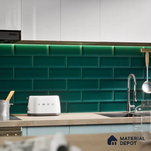 Subway Wall Tile TL 04968 O El Cielo Bevelled Dark Forest Green 12 x 4 inch Ceramic Matte Finish - 7.5 mm | Suitable for Highlighter Walls, Foyer, Bathroom, Kitchen Wall & Backsplashes