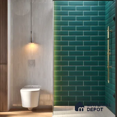 Subway Wall Tile TL 04968 O El Cielo Bevelled Dark Forest Green 12 x 4 inch Ceramic Matte Finish - 7.5 mm | Suitable for Highlighter Walls, Foyer, Bathroom, Kitchen Wall & Backsplashes (Sample)