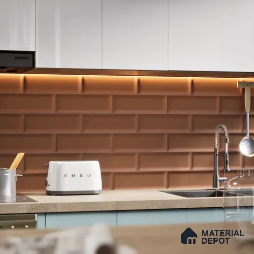 Subway Wall Tile TL 04968 P El Cielo Bevelled Spiced Chestnut 12 x 4 inch Ceramic Matte Finish - 7.5 mm | Suitable for Highlighter Walls, Foyer, Bathroom, Kitchen Wall & Backsplashes