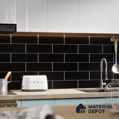 Subway Wall Tile TL 04968 El Cielo Plain Art Black 12 x 4 inch Ceramic Matte Finish - 7.5 mm | Suitable for Highlighter Walls, Foyer, Bathroom, Kitchen Wall & Backsplashes (Sample)