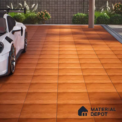 Stone Floor Tile TL 05343 B Strada Caramel Brown 16 inch x 16 inch Vitrified Punch Matte Finish - 12 mm | Suitable for Parking, Balcony, Courtyard, Patio, Terrace | Pattern Alignment May Vary | 2-3 mm Spacer is Mandatory