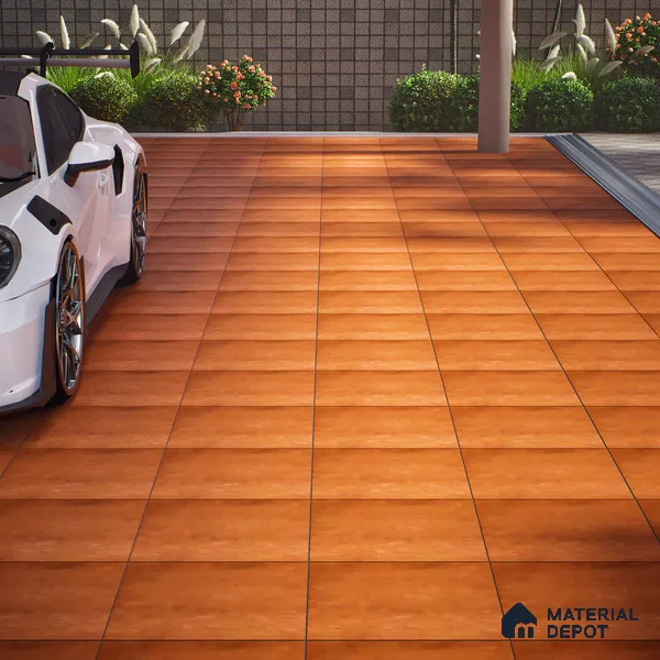 Stone Floor Tile TL 05343 B Strada Caramel Brown 16 inch x 16 inch Vitrified Punch Matte Finish - 12 mm | Suitable for Parking, Balcony, Courtyard, Patio, Terrace | Pattern Alignment May Vary | 2-3 mm Spacer is Mandatory