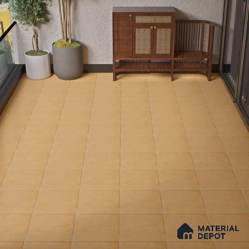 Stone Floor Tile TL 05343 Strada Caramel Beige 16 inch x 16 inch Vitrified Punch Matte Finish - 12 mm | Suitable for Parking, Balcony, Courtyard, Patio, Terrace | Pattern Alignment May Vary | 2-3 mm Spacer is Mandatory