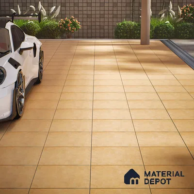 Stone Floor Tile TL 05343 Strada Caramel Beige 16 inch x 16 inch Vitrified Punch Matte Finish - 12 mm | Suitable for Parking, Balcony, Courtyard, Patio, Terrace | Pattern Alignment May Vary | 2-3 mm Spacer is Mandatory