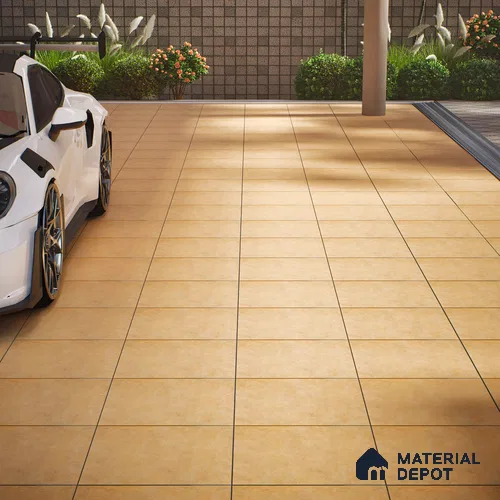Stone Floor Tile TL 05343 Strada Caramel Beige 16 inch x 16 inch Vitrified Punch Matte Finish - 12 mm | Suitable for Parking, Balcony, Courtyard, Bathroom | Pattern Alignment May Vary | 2-3 mm Spacer is Mandatory