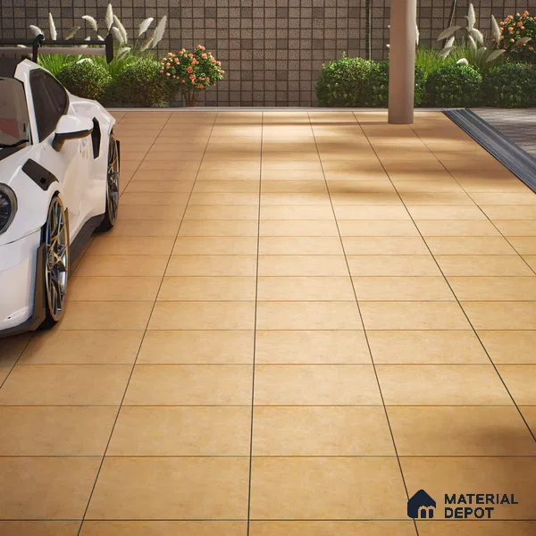 Stone Floor Tile TL 05343 Strada Caramel Beige 16 inch x 16 inch Vitrified Punch Matte Finish - 12 mm | Suitable for Parking, Balcony, Courtyard, Patio, Terrace | Pattern Alignment May Vary | 2-3 mm Spacer is Mandatory