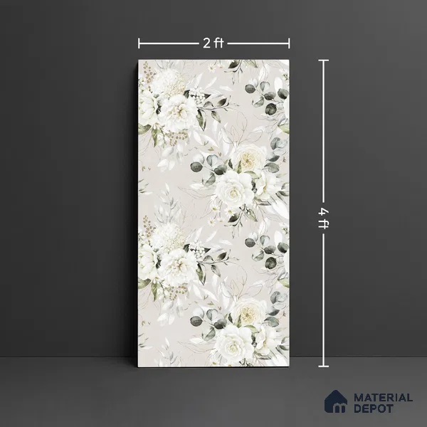Floral Wall Tile TL 10572 B Pastel Crema Decor 4 ft x 2 ft Carving Matte Finish Vitrified Tile - 9 mm | 1 Random Face | Suitable For Living Room, Bedroom, Bathroom