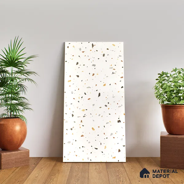 Terrazzo Floor & Wall Tile TL 06136 F Terrazzo Bianco 4 ft x 2 ft Full Body Vitrified Matte Finish - 9 mm | Ideal For Living Room, Bedroom, Bathroom, Kitchen (Sample)