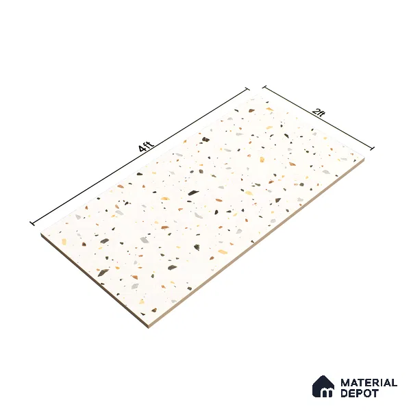 Terrazzo Floor & Wall Tile TL 06136 F Terrazzo Bianco 4 ft x 2 ft Full Body Vitrified Matte Finish - 9 mm | Ideal For Living Room, Bedroom, Bathroom, Kitchen (Sample)