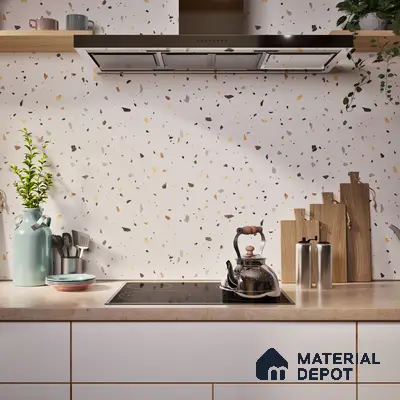 Modern Bathroom Walkthrough with green kitkat wall tiles and terrazzo wall and floor tiles