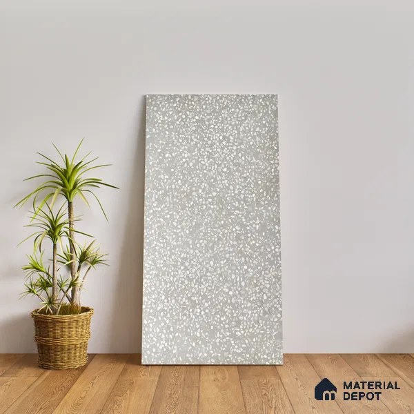 Terrazzo Floor & Wall Tile TL 06137 F Terrazzo Grey 4 ft x 2 ft Vitrified Matte Finish - 9 mm | Ideal For Living Room, Bedroom, Bathroom, Kitchen (Sample)