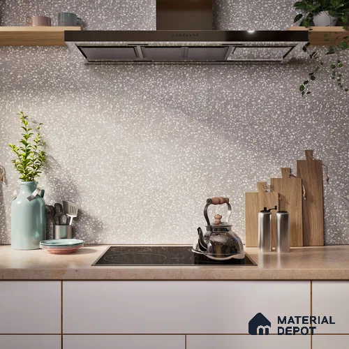 Terrazzo Floor & Wall Tile TL 06137 F Terrazzo Grey 4 ft x 2 ft Vitrified Matte Finish - 9 mm | Ideal For Living Room, Bedroom, Bathroom, Kitchen