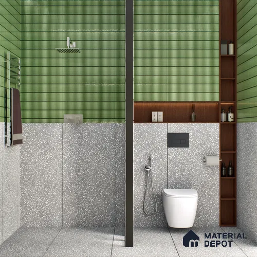 Terrazzo Floor & Wall Tile TL 06137 F Terrazzo Grey 4 ft x 2 ft Vitrified Matte Finish - 9 mm | Ideal For Living Room, Bedroom, Bathroom, Kitchen