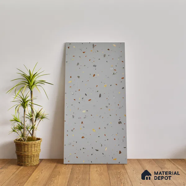Terrazzo Floor & Wall Tile TL 06138 D Terrazzo Grigio 4 ft x 2 ft Vitrified Matte Finish - 9 mm | Ideal For Living Room, Bedroom, Bathroom, Kitchen (Sample)