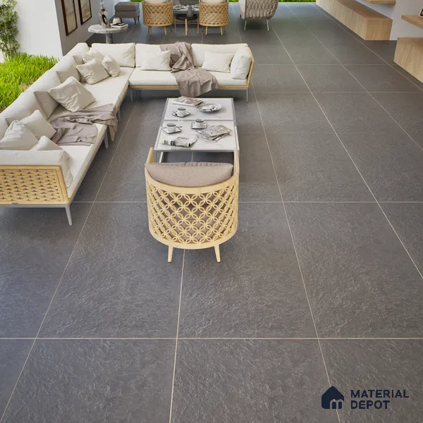 Punch Floor & Wall Tile TL 06141 C Rock Natural Nero 4 ft x 2 ft | Rock Matte Finish Full Body Vitrified Tile - 9 mm | Ideal For Living Room, Bedroom, Bathroom, Kitchen