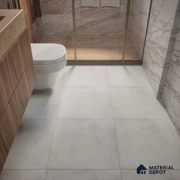 Cement Wall & Floor Tile TL 04672 B Nimbus Carrara Giola White washed/weathered Surface 2 ft x 2 ft Porcelain Matte Finish 8 mm | Suitable for Living Room, Bedroom, Bathroom, Kitchen & Balcony