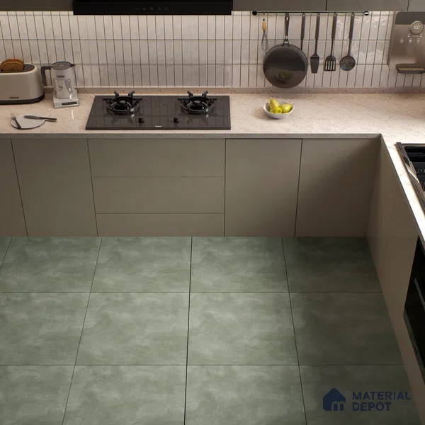 Cement Wall & Floor Tile TL 04672 F Nimbus Dream Green washed/weathered Surface 2 ft x 2 ft Porcelain Matte Finish 8 mm | Suitable for Living Room, Bedroom, Bathroom, Kitchen & Balcony