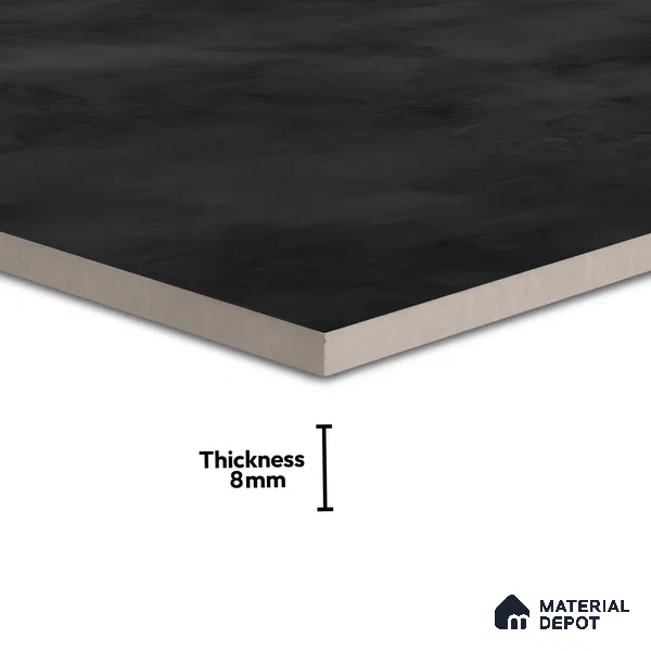 Cement Wall & Floor Tile TL 04672 Nimbus Charcoal Black washed/weathered Surface 2 ft x 2 ft Porcelain Matte Finish 8 mm | Suitable for Living Room, Bedroom, Bathroom, Kitchen & Balcony