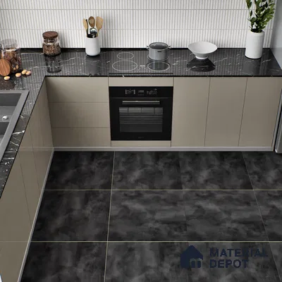 Cement Wall & Floor Tile TL 04672 Nimbus Charcoal Black washed/weathered Surface 2 ft x 2 ft Porcelain Matte Finish 8 mm | Suitable for Living Room, Bedroom, Bathroom, Kitchen & Balcony