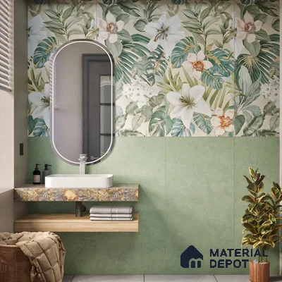 Plain Look Wall & Floor Tile TL 07672 Forest Green 4 ft x 2 ft Full Body Vitrified Matte Finish - 9 mm | 5 Random Design | Suitable For Living Room, Bedroom, Bathroom, Terrace, Office & Balcony