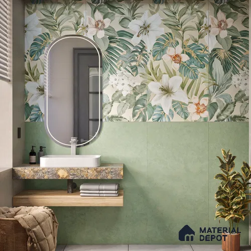 Plain Look Wall & Floor Tile TL 07672 Forest Green 4 ft x 2 ft Full Body Vitrified Matte Finish - 9 mm | 5 Random Design | Suitable For Living Room, Bedroom, Bathroom, Terrace, Office & Balcony