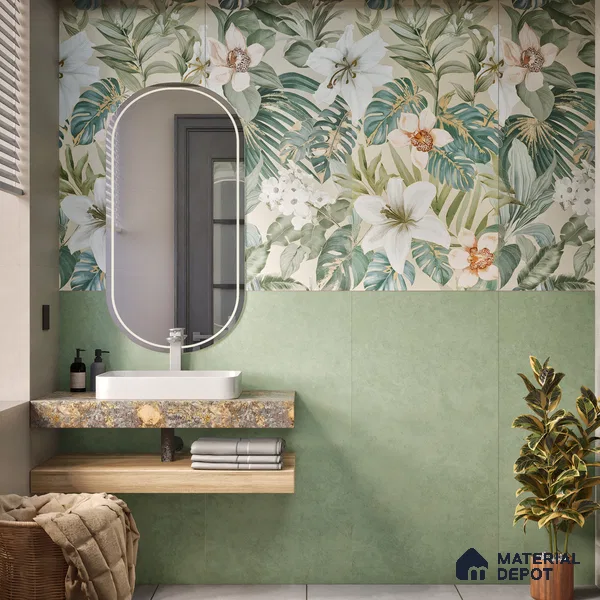 Plain Look Wall & Floor Tile TL 07672 Forest Green 4 ft x 2 ft Full Body Vitrified Matte Finish - 9 mm | 5 Random Design | Suitable For Living Room, Bedroom, Bathroom, Terrace, Office & Balcony