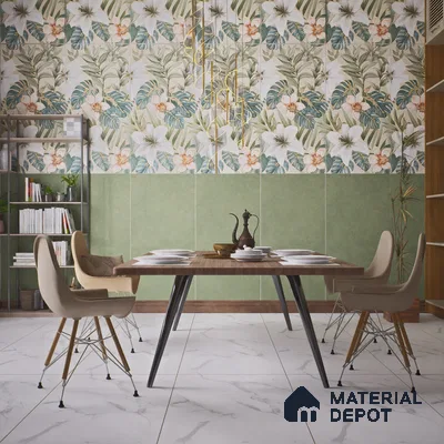 Plain Look Wall & Floor Tile TL 07672 Forest Green 4 ft x 2 ft Full Body Vitrified Matte Finish - 9 mm | 5 Random Design | Suitable For Living Room, Bedroom, Bathroom, Terrace, Office & Balcony