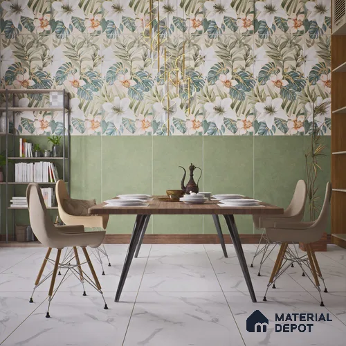 Plain Look Wall & Floor Tile TL 07672 Forest Green 4 ft x 2 ft Full Body Vitrified Matte Finish - 9 mm | 5 Random Design | Suitable For Living Room, Bedroom, Bathroom, Terrace, Office & Balcony