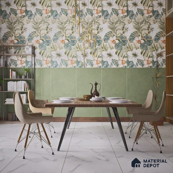 Plain Look Wall & Floor Tile TL 07672 Forest Green 4 ft x 2 ft Full Body Vitrified Matte Finish - 9 mm | 5 Random Design | Suitable For Living Room, Bedroom, Bathroom, Terrace, Office & Balcony