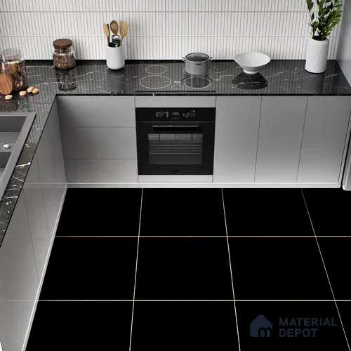 Plain Wall & Floor Tile TL 05349 Base Black 2 ft x 2 ft Matte Finish Vitrified Tile - 9 mm | Suitable For Living Room, Kitchen, Bathroom