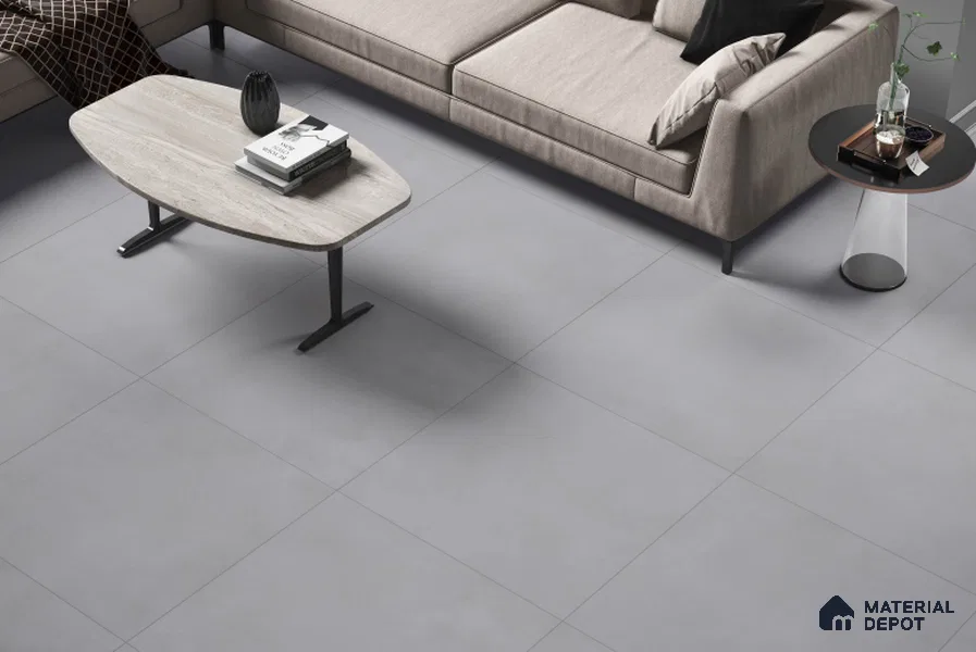 Plain Wall & Floor Tile TL 05350 F Neutra Cloud Gris 2 ft x 2 ft Vitrified Carving Matte Finish - 9 mm | Suitable for Bedroom, Balcony, Foyer, Dining