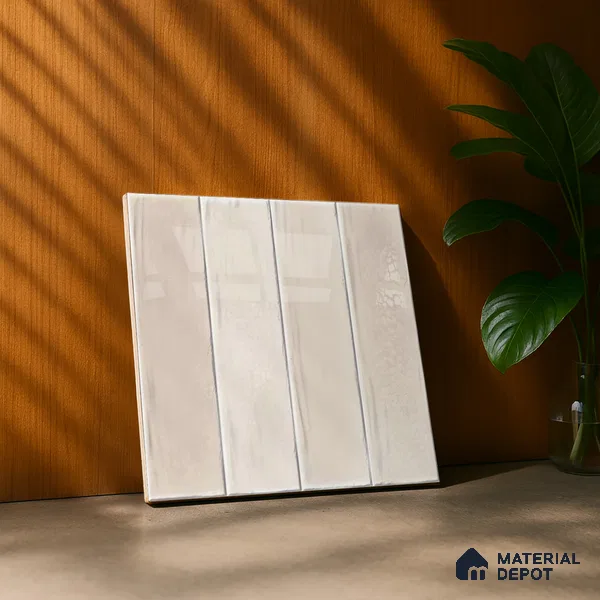 Subway Wall Tile TL 05629 Tones Lustre Cream 1 ft x 1 ft Ceramic Glossy Finish - 9 mm | Suitable for Bathroom, Kitchen Backsplash | Please Expect a Slight Variation of Pattern (Sample)