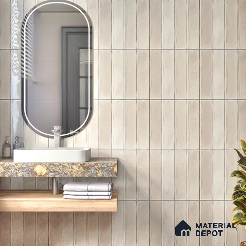 Subway Wall Tile TL 05629 Tones Lustre Cream 1 ft x 1 ft Ceramic Glossy Finish - 9 mm | Suitable for Bathroom, Kitchen Backsplash | Please Expect a Slight Variation of Pattern
