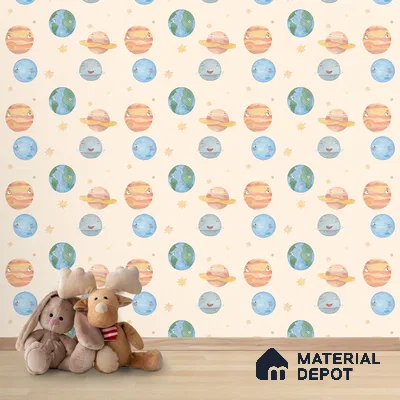 Planetary Playtime, Space Theme Wallpaper for Kids Room, Cream 10 Meter x 19.68 Inches Canvas Paper Type Wallpaper -54 Sq. Ft. | Minimum 15% wastage during installation