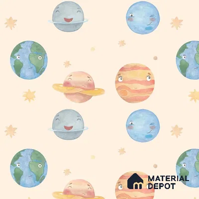 Planetary Playtime, Space Theme Wallpaper for Kids Room, Cream 10 Meter x 19.68 Inches Canvas Paper Type Wallpaper -54 Sq. Ft. | Minimum 15% wastage during installation