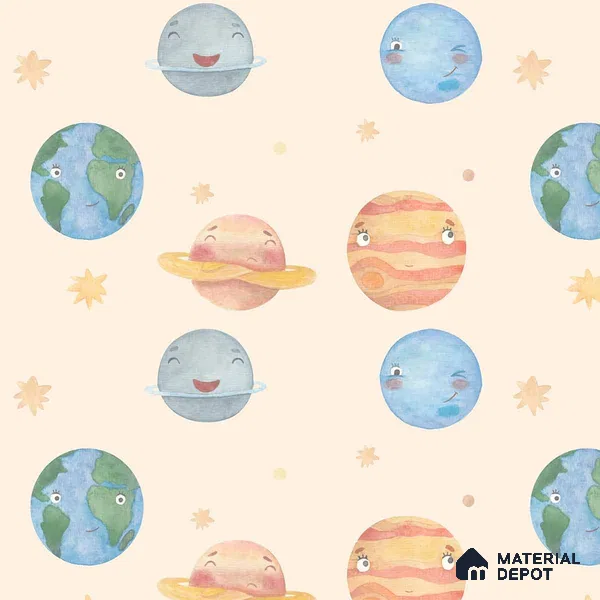 Planetary Playtime, Space Theme Wallpaper for Kids Room, Cream 10 Meter x 19.68 Inches Canvas Paper Type Wallpaper -54 Sq. Ft. | Minimum 15% wastage during installation