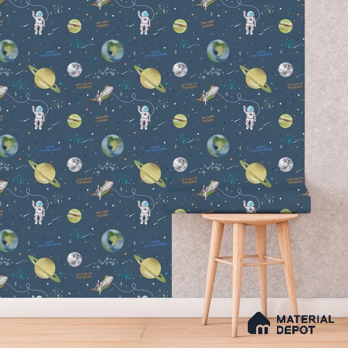 Planets of Wonder: Stellar Space Wallpaper, Deep Blue 6 Meter x 19.68 inc Canvas Paper Type Wallpaper -32.29 Sq. Ft. | Minimum 15% wastage during installation