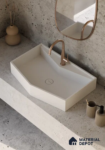 Platos Solid White Translucent Basin BS 00238 510 x 335 mm Artificial Stone Acrylic Body Stain Free Designer Basin - 130 mm | Suitable For Bathroom, Vanity & Utility Areas