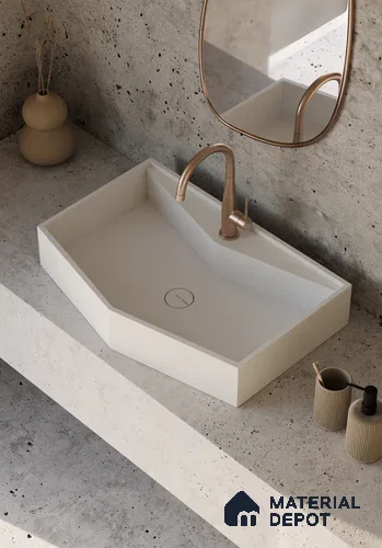 Platos Solid White Translucent Basin BS 00238 510 x 335 mm Artificial Stone Acrylic Body Stain Free Designer Basin - 130 mm | Suitable For Bathroom, Vanity & Utility Areas