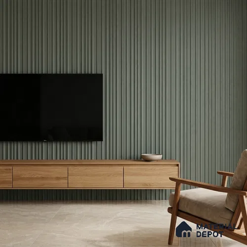 Green Plain Colour Look PN 00518 9.5 ft x 4.8 inch Charcoal Panel - 12 mm | Suitable for Feature Wall, Living Room & Bedroom | Width is Subjected to 5% Variation