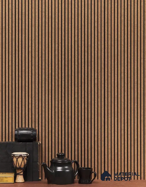Khakhi Brown Wooden Louver PN 01628 8 ft x 12 inch Charcoal Panel - 8 mm | Suitable for Feature Wall, TV Unit & Living Room | Width is Subjected to 5% Variation