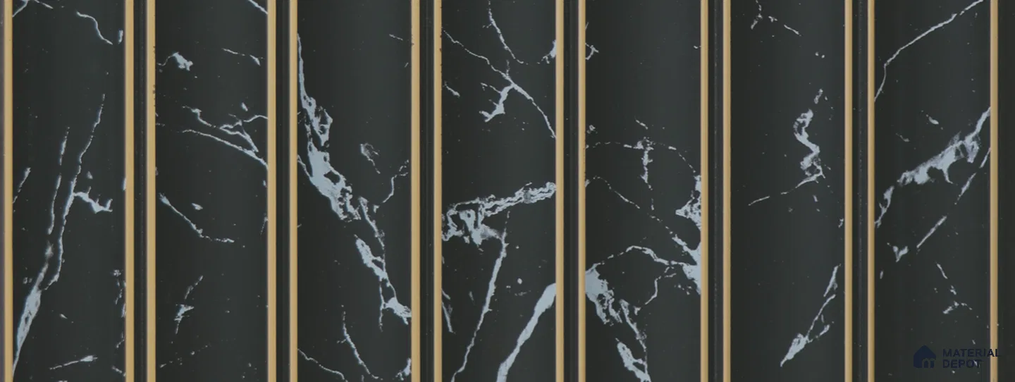 Black Marble Louver PN 02335 9.5 ft x 8 inch Charcoal Panel - 8 mm | Suitable for Feature Wall, TV Unit & Living Room | Width is Subjected to 5% Variation