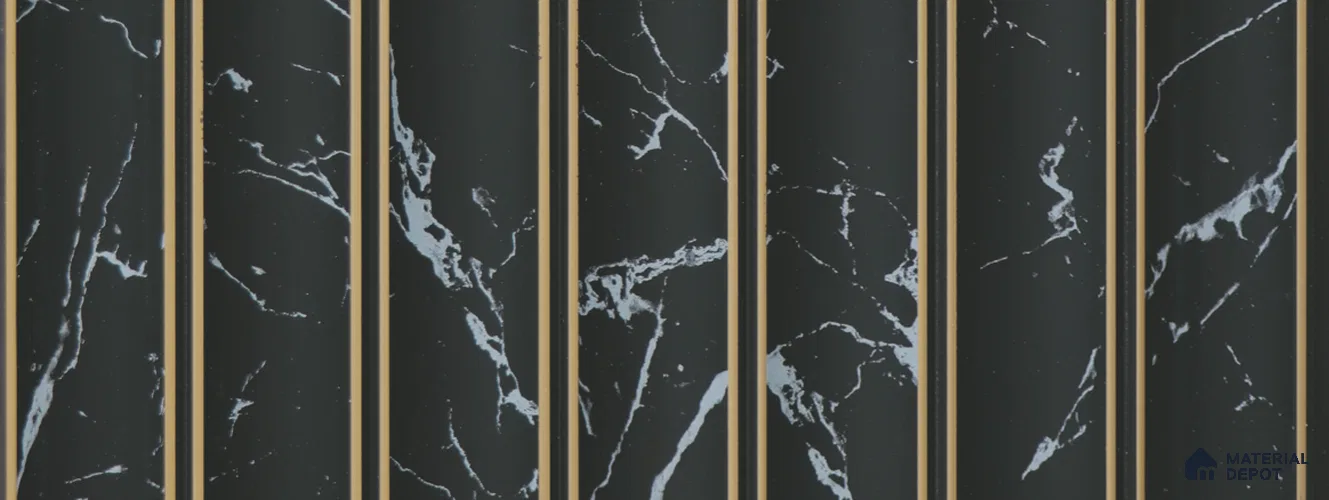 Black Marble Louver PN 02335 9.5 ft x 8 inch Charcoal Panel - 8 mm | Suitable for Feature Wall, TV Unit & Living Room | Width is Subjected to 5% Variation